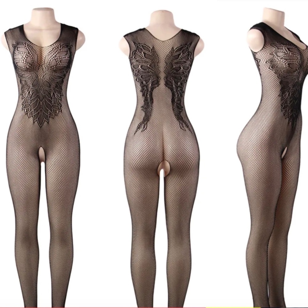 Angel Wings Body Stocking Open Crotch, Crotchless. One size fits most Play-suit.